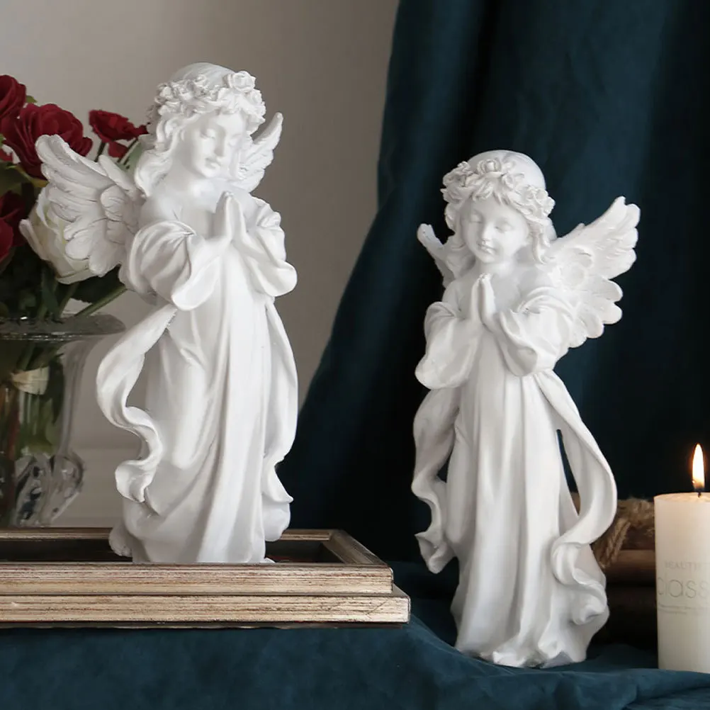 

1Pcs Angel Statue Lovely Resin Ornament for Home Garden Decor Desktop Tabletop Trinket European Style Fairy Landscape Sculpture
