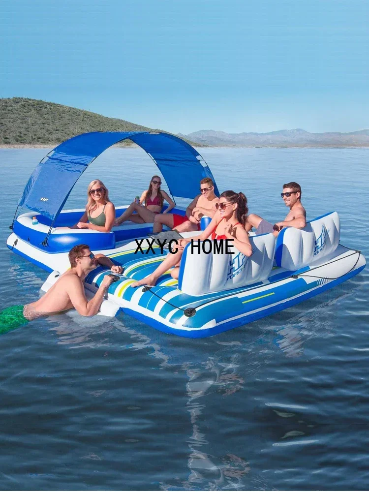 

4-Person Sunshade Luxury Mattress Recliner Sofa Water Floating Float Inflatable Floating Bed Lounge