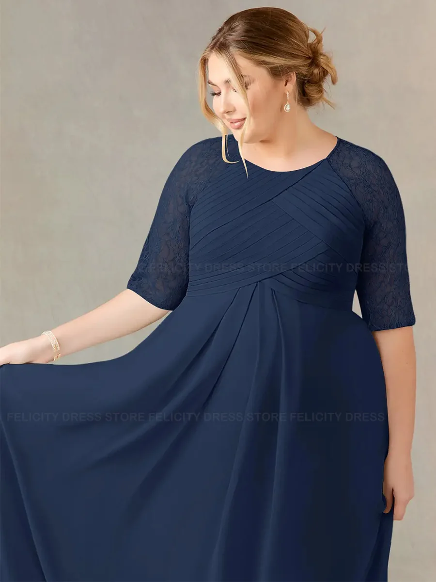 Simple Plus Size Mother of the Bride Dresses 2023 A-Line O-neck Lace Chiffon Floor-Length Wedding Guest Dresses Vestidos de Gala