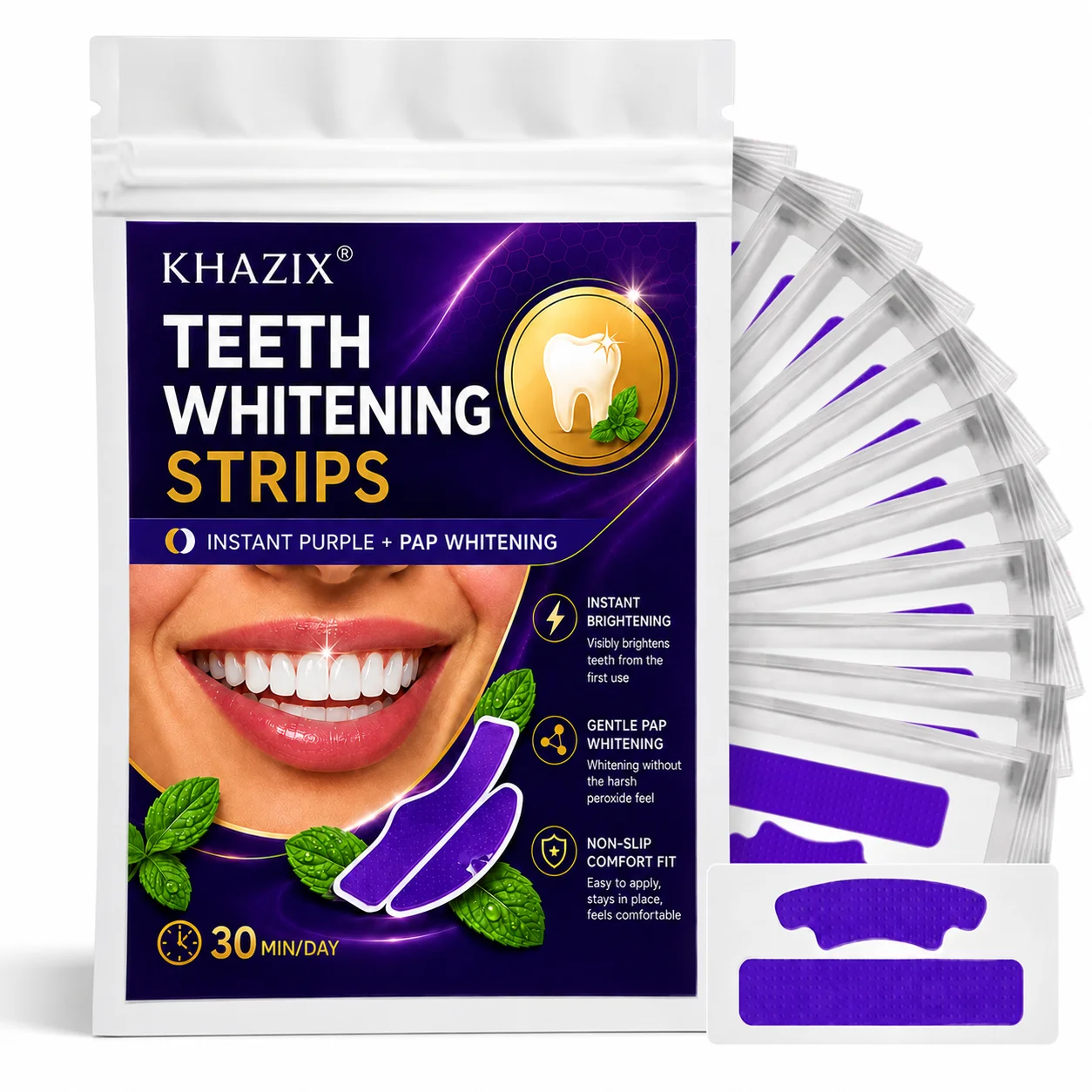 1/7 pairs Teeth Whitening Strips for Whiter-Looking Smile, Flexible Tooth Strips Easy to Apply for Daily Cosmetic Care