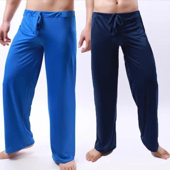 Męskie seksowna piżama dna przepuszczalność elastyczne spodnie typu Casual spodnie przezroczysta siateczka luźna miękka bielizna nocna odzież dla homoseksualistów