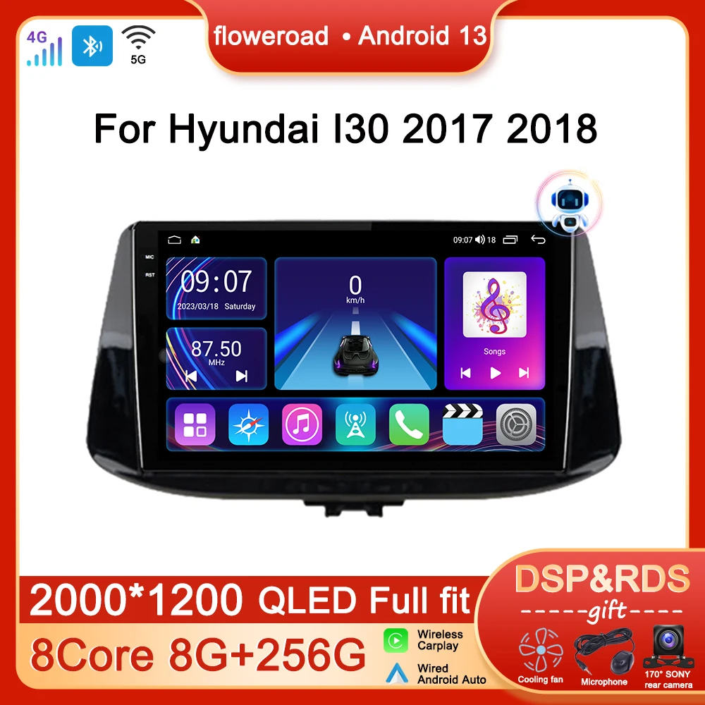 

QLED Screen Car Stereo Android For Hyundai I30 2017 - 2018 Radio Multimedia Player Navigation GPS Apple Carplay Auto NO 2DIN DVD