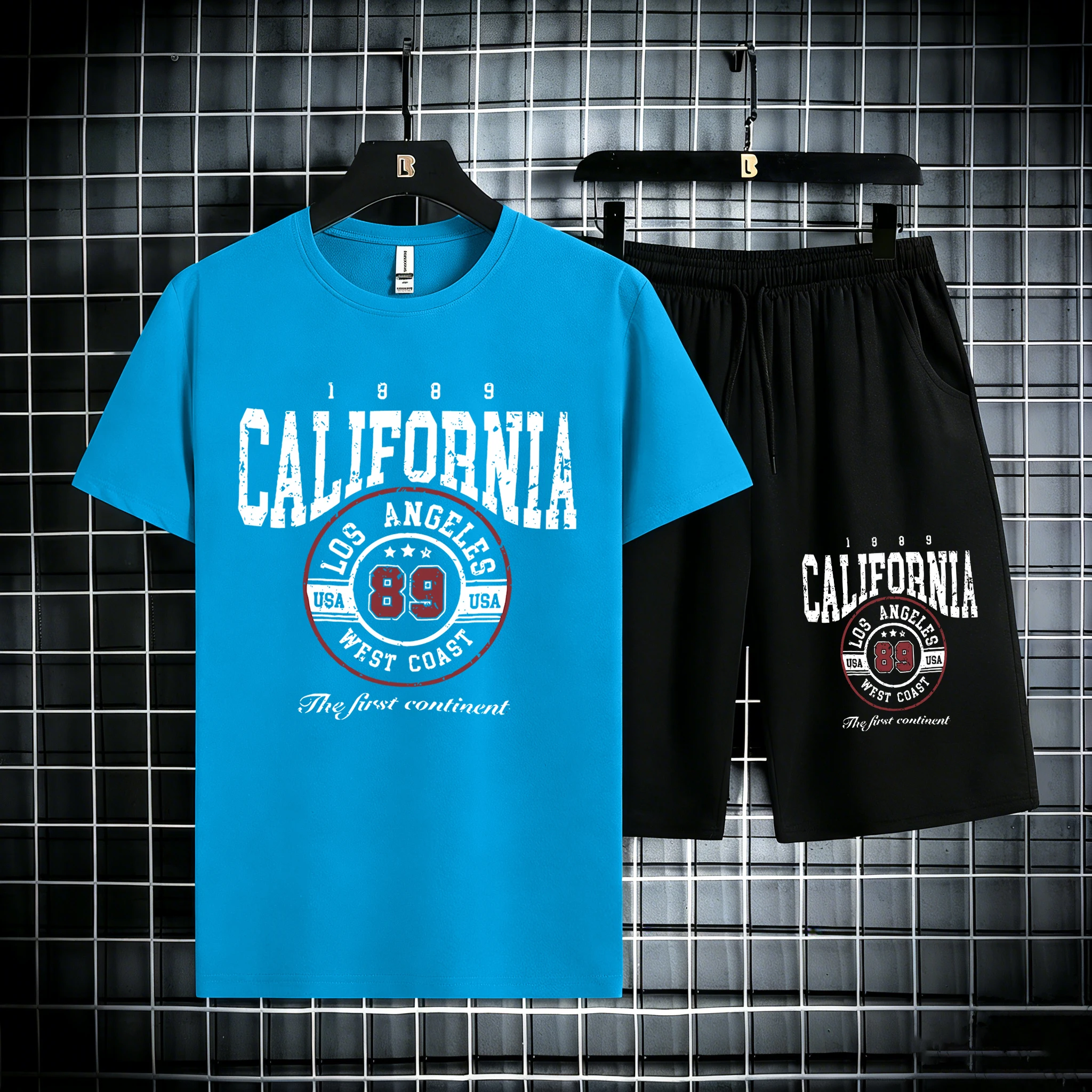 

California Los Angeles Letter Print Mens Cotton Summer Beach Streetwear Suits Stretch Casual Short Pants Fashion Office T Shirts