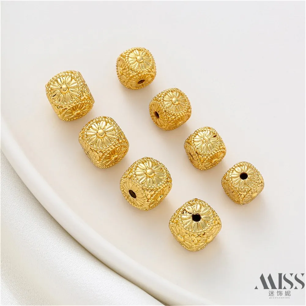 14K Gold-wrapped Flower Bead Partition Square Handmade DIY Accessories Loose Beads Homemade Bracelets Necklaces Jewelry Material