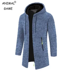 Autum Men Long Sleeve Hooded Sweater Warm Zipper Jacket Coats Solid Color Oversize Sweatshirts Winter Streetwear Zip Up Hoodie