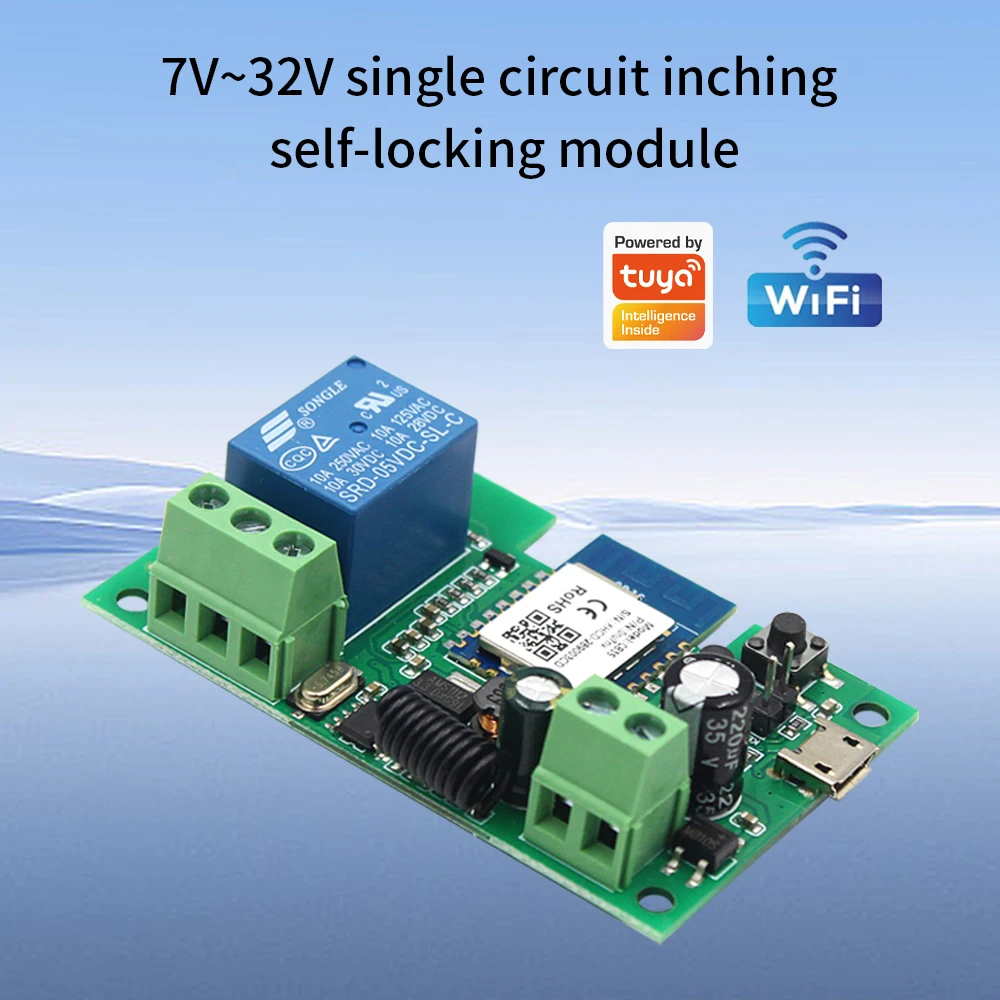 1 Channel Support Tuya App Relay Switch Module RF 433mhz 10A USB 5V AC/DC 7-32V 85-250V Tuya APP Remote Control For Alexa DIY