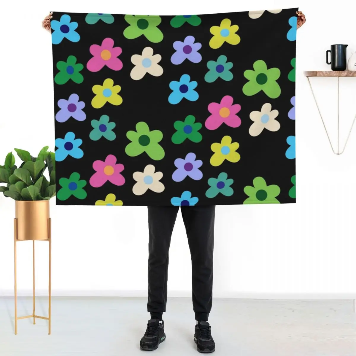 Funky flower pattern Throw Blanket Custom Picnic Decoratives Soft Beds Sofas halloween Blankets