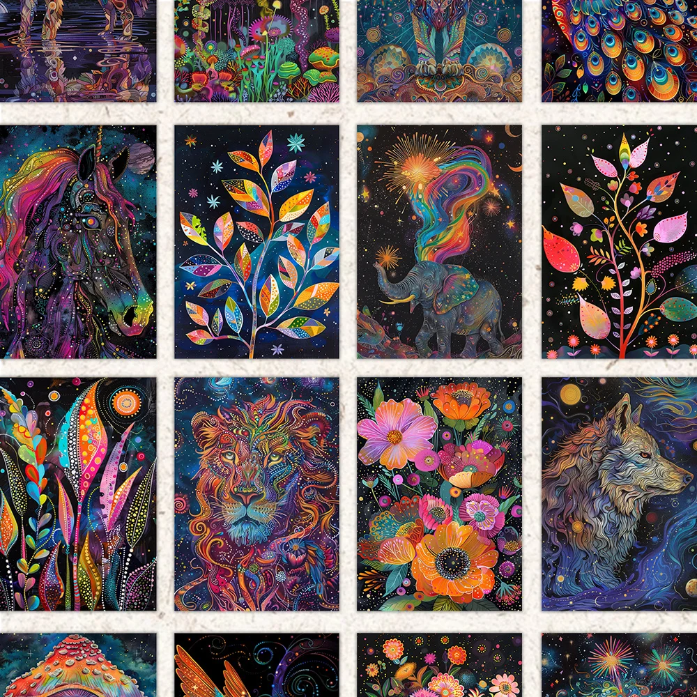 

32pcs, Fantasy Flowers Postcards, Decorations/Greeting Cards/Postcards, High-Resolution Printing, Collectible and Mailable