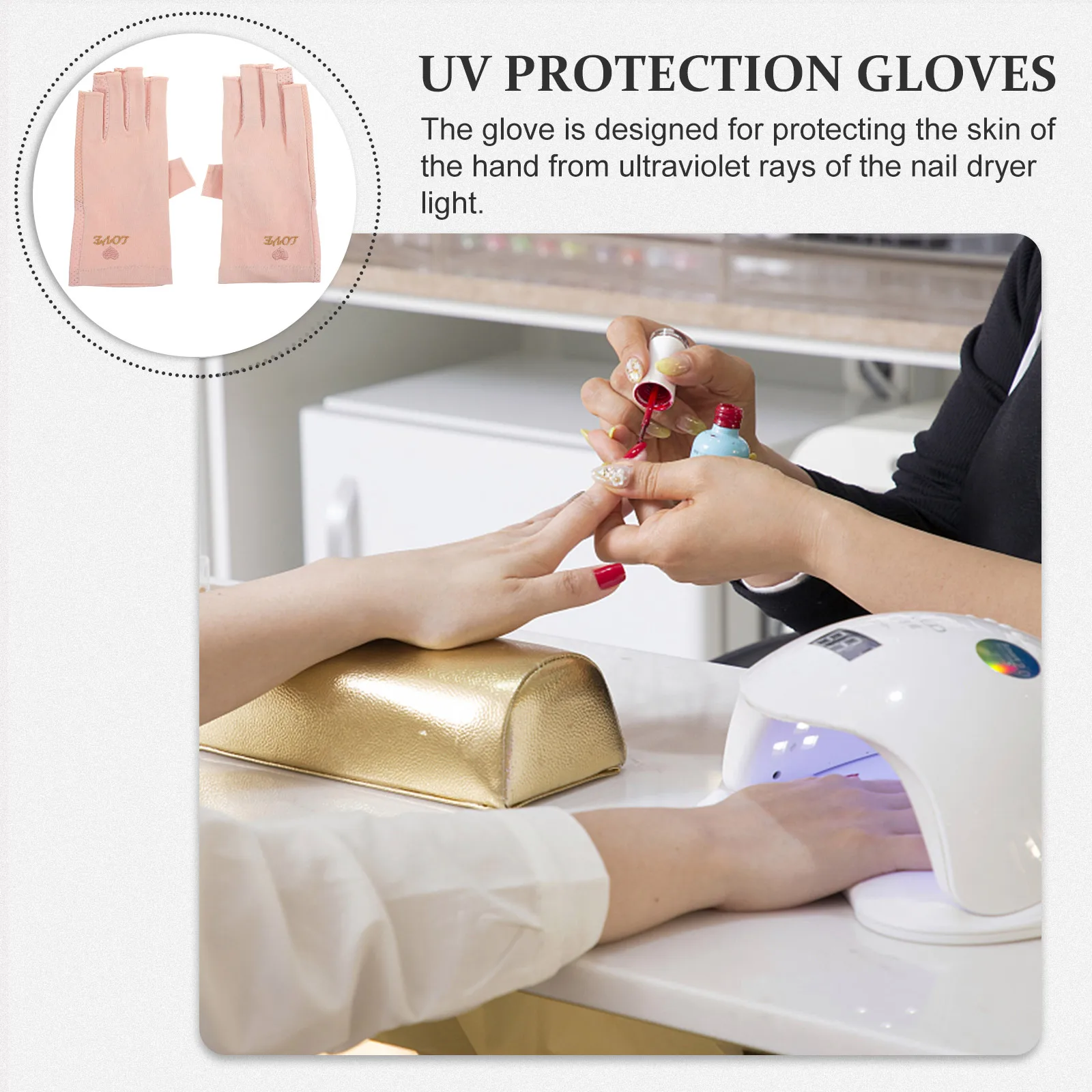 

Reusable Uv Protection Gloves For Nails Manicure Anti-Uv Hand Covers Salon Gloves Half Finger Cotton Material Outdoor