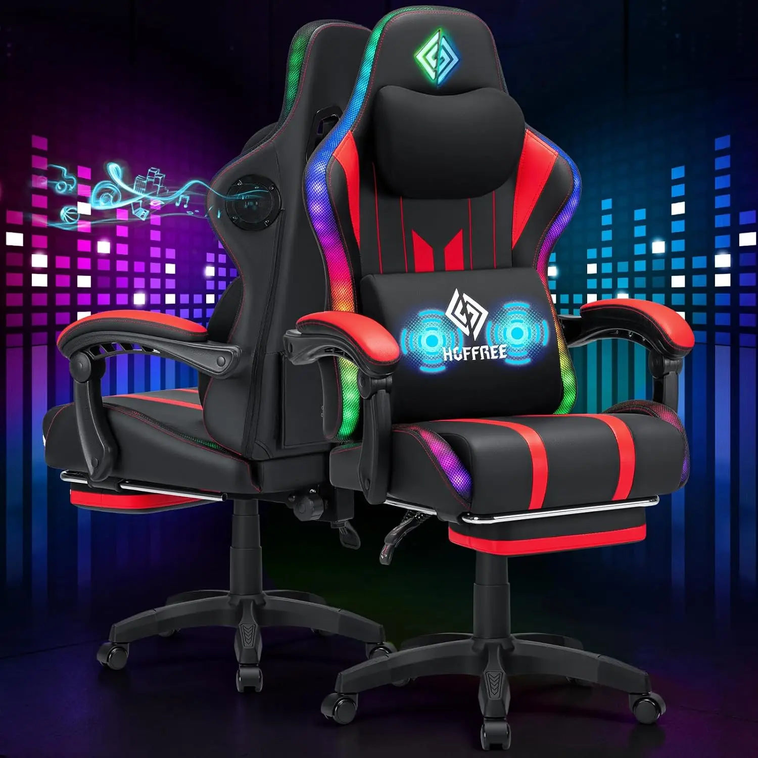 

Gaming Chair with Music Rhythm RGB LED Lights and Bluetooth Speakers Ergonomic Massage Computer Gaming Chair with, Customized