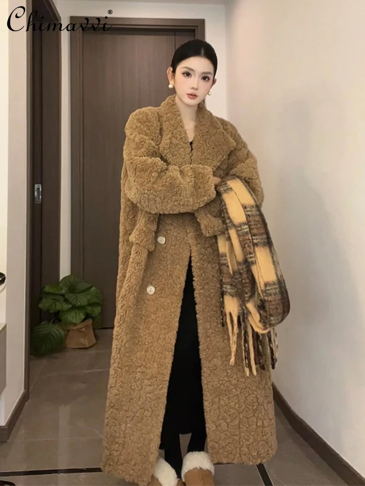 

Winter New Fashion Long Suit Collar Lamb Wool Coat Women's Thickened Fur Integrated Loose Temperament Warm Long Fake Fur Jackets