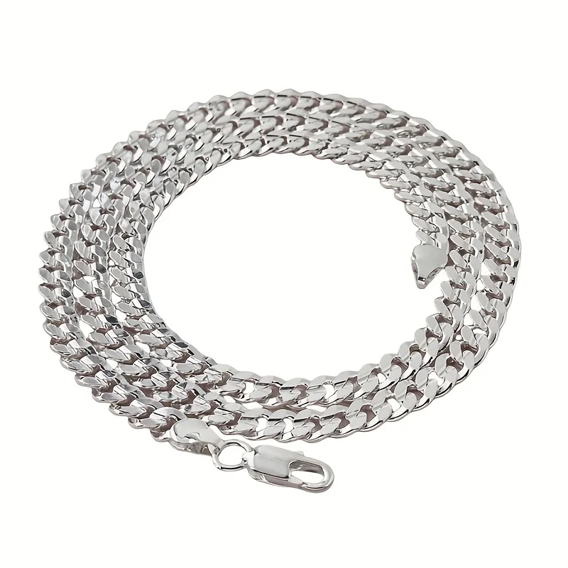 925 فضة 7 مللي متر الكوبية سلسلة قلادة سحر النبيلة للنساء الرجال سيدة مقعرة جانبية تصميم مجوهرات الزفاف #3