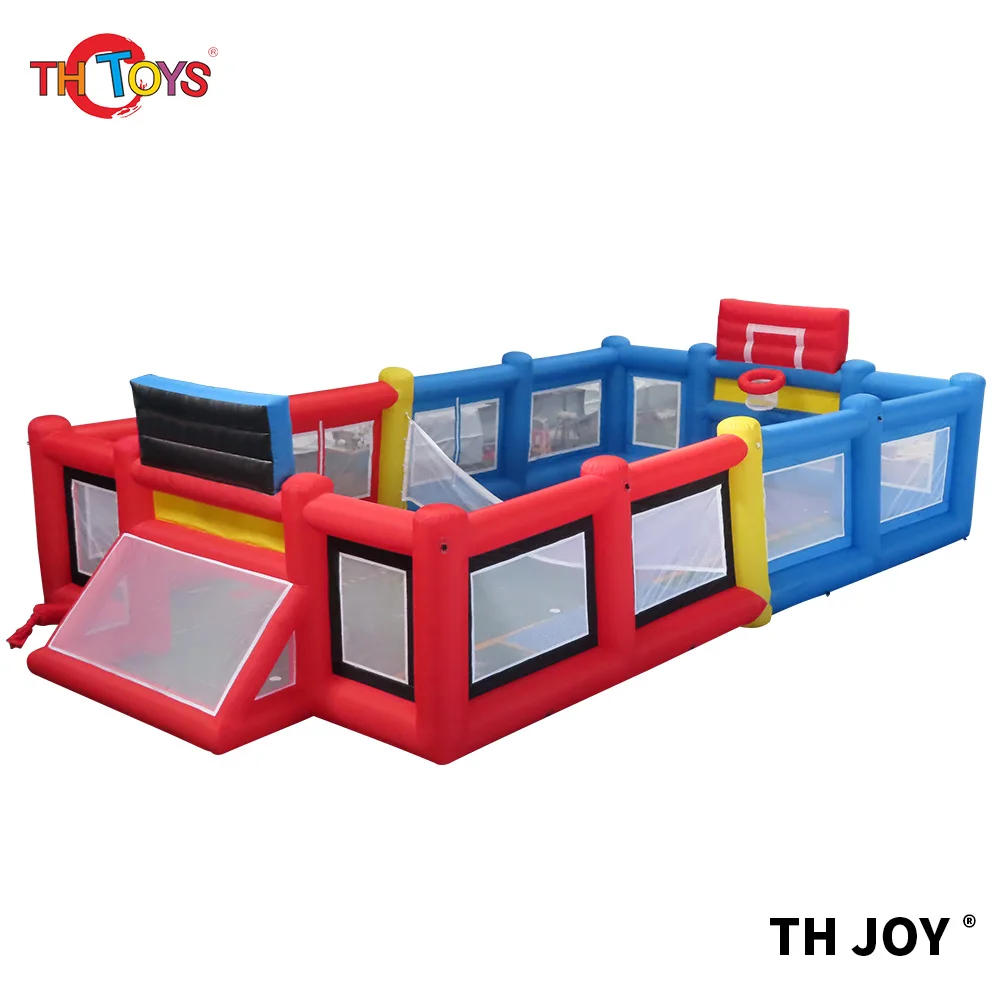 12 × 6 م متعدد اللعب 3 في 1 ملعب كرة قدم قابل للنفخ مع طوق كرة السلة وهدف كرة القدم وشبكة #1