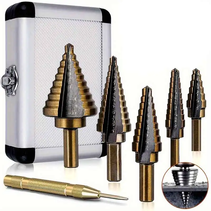 

HSS 4241 Cobalt Step Drill Bit Set, 6Pcs Cone Drill Bits for Metal Iron Aluminum Copper Steel & Wood, Metal Drilling Hole Tools