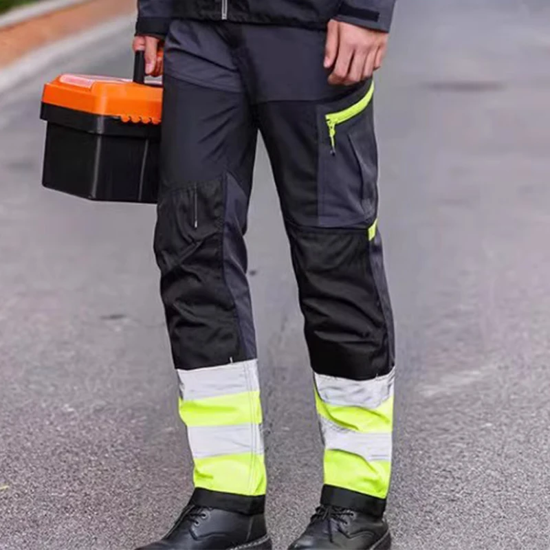 High Visibility Reflective Strip Pants Hi Vis Workwear Pants for Men with Pockets Working Clothes for Workshop