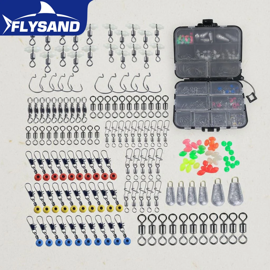 

Набор рыболовных принадлежностей из 177 предметов: портативный ящик для снастей с крючками, грузилами, вертлюгами, светящимися бусинами, легкий, для хранения