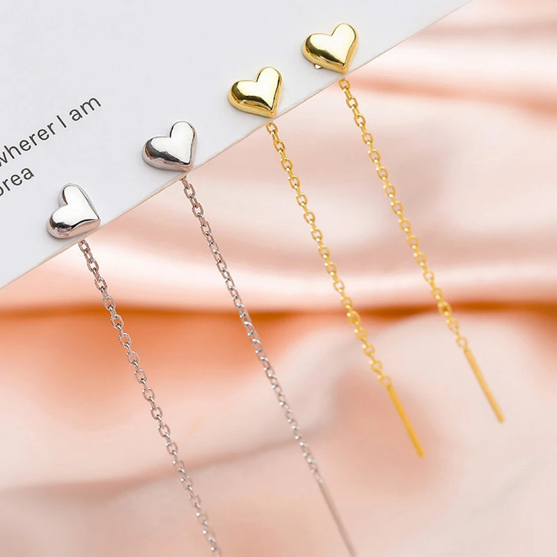 1Pair Long Wire Tassel Thread Chain Climb Star Heart Beads Pendants Drop Earrings For Women Straight Hanging Ear Jewelry