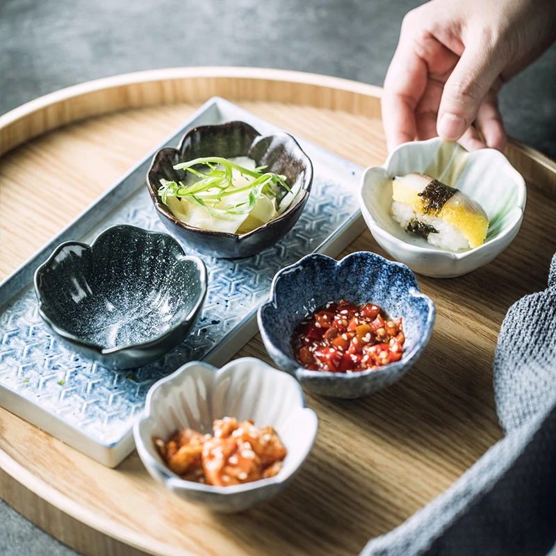 Plum Blossom Ceramic Seasoning Dipping Bowl Plum Blossom Trinket Plate Sauce Porcelain Seasoning Dish For Condiment Kitchen
