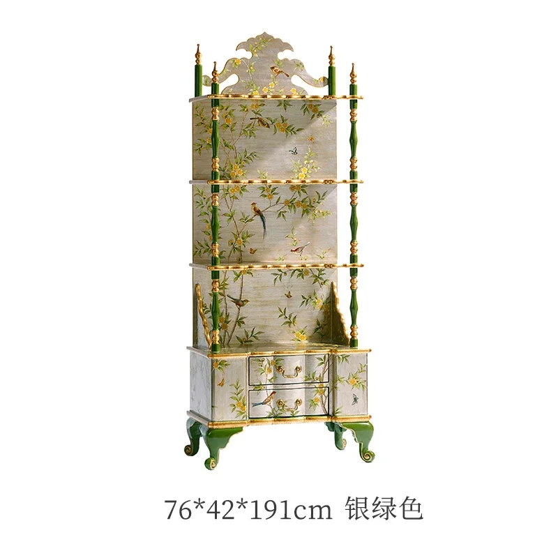 

Painted Display Cabinet Bookshelf Hand-Painted Carved Gold Foil Curio Cabinet Bamboo Cabinet
