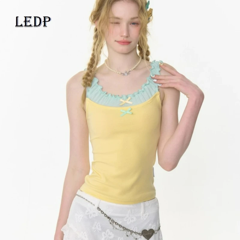 

Лето 2022, американский дизайн с бантом, искусственный женский слинг из двух предметов, новый контрастный цвет, деревянный ухо, утягивающий универсальный жилет, женский