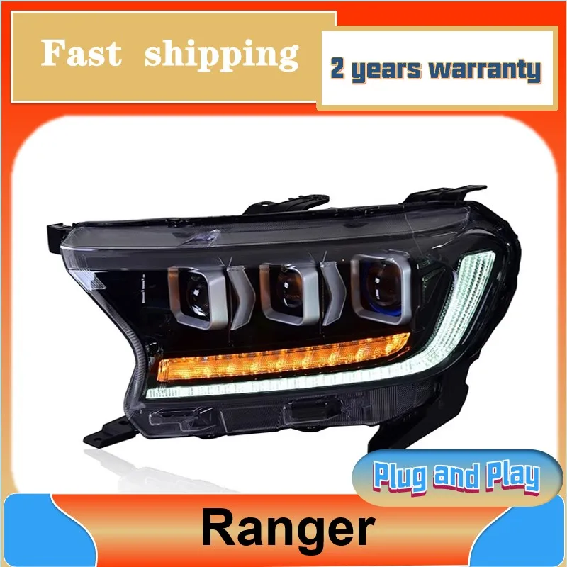 Car Styling for Ford Ranger Headlight 2016-2021 Raptor Head Light Everest Headlight DRL Turn Signal Low High Beam Projector Lens