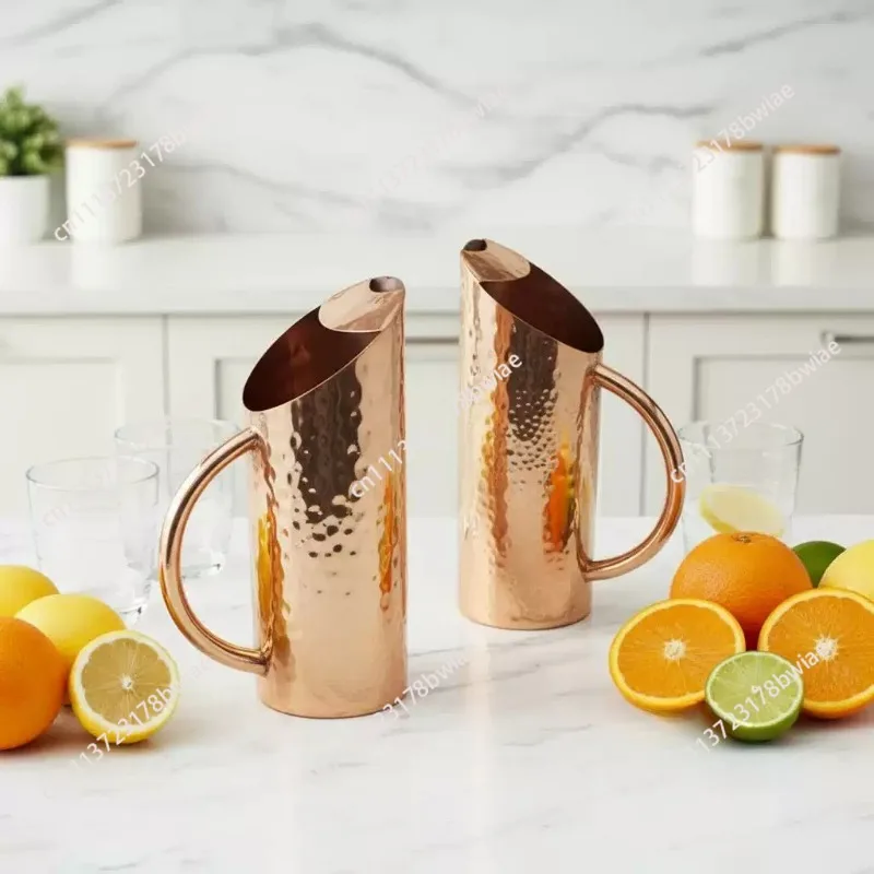 Vintage Brown Polished Copper Pitcher 1.5L with Lid and Handle Coffee Pot Style for Tableware