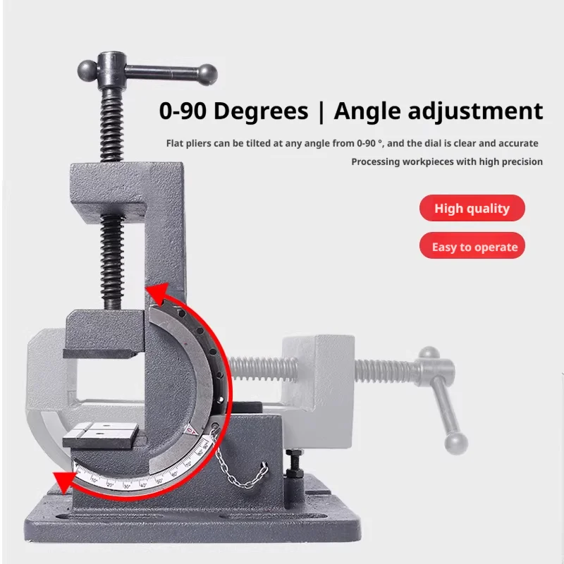 High Precision 0-90° Adjustable Angle Vise Guide Rod Tilting Bench Vise, 3