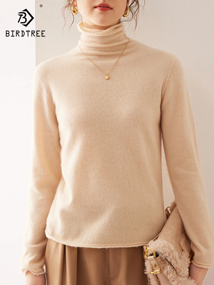 

BirdTree, 35% Cashmere 65% Wool Elegant Sweaters, Women Pile Collar Seamless, A-level Boutique Sweater, Autumn Winter T49114QC