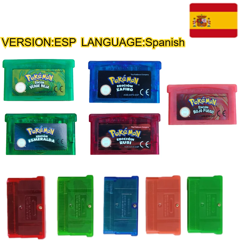 

New 32 Bit GBA Video Game Cartridge - Pokemon Series (Emerald/FireRed/LeafGreen/Ruby/Sapphire) ESP Version Children Game Gift