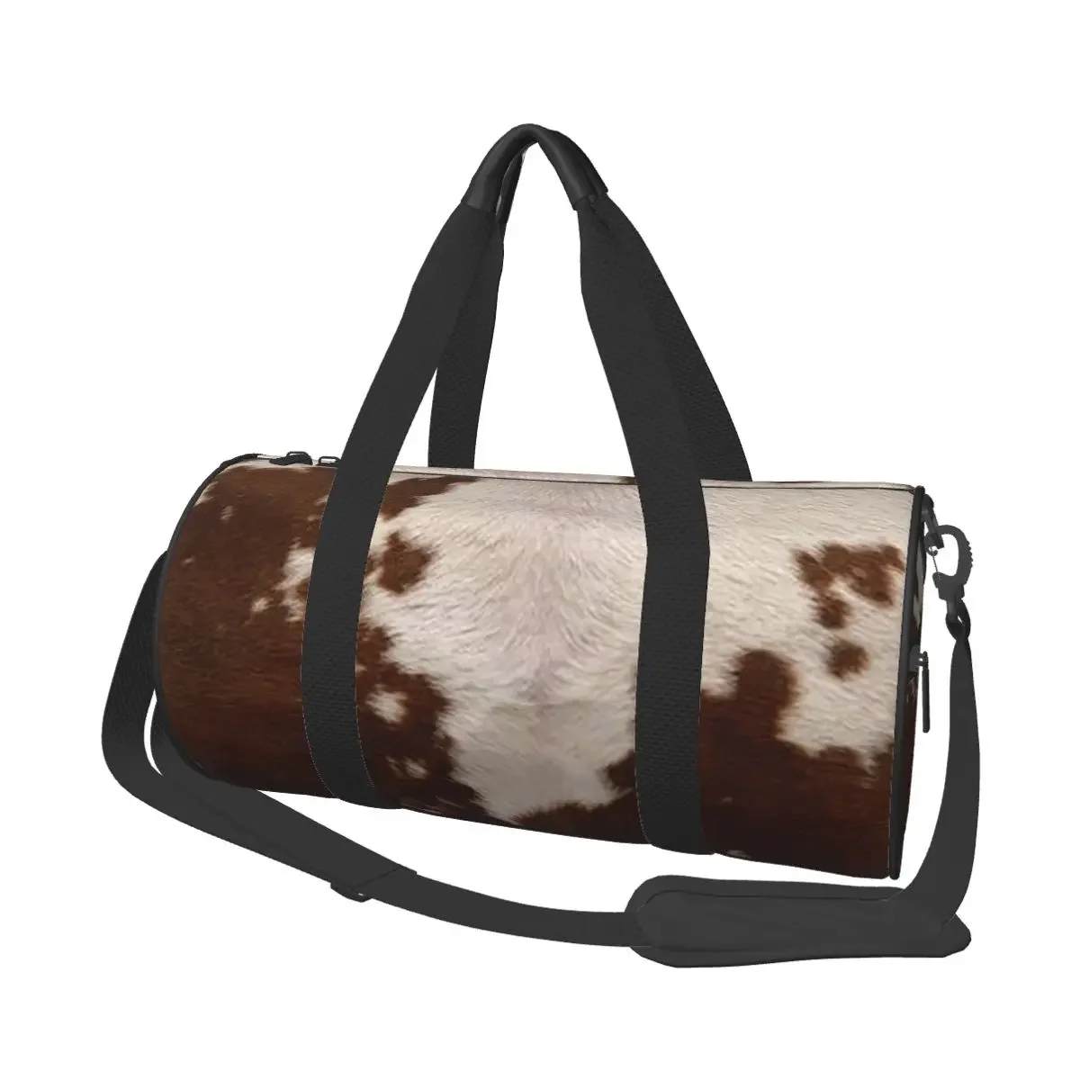 أنيق البقرة الفراء جلد البقر الملمس جلد البقر طباعة نمط كبير واق من المطر حقيبة قاعة رياضة مقاوم للماء واق من المطر حقائب السفر حقائب اللياقة البدنية