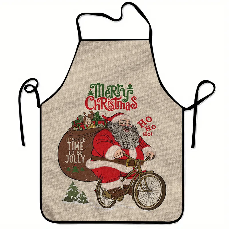 

1 шт. большой рождественский фартук с принтом Санта-Клауса, оленей и колокольчиков, сверхпрочный кухонный нагрудник для приготовления пищи на праздник, приготовление пищи