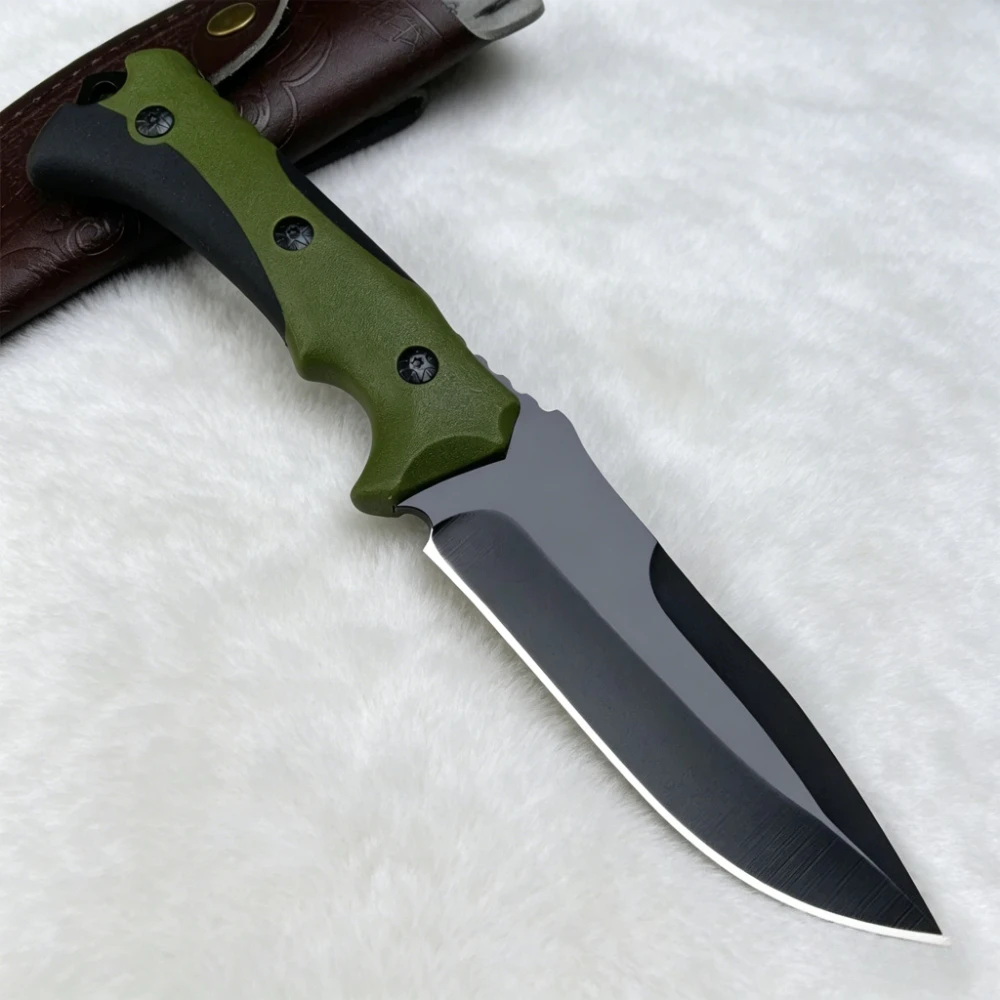 

Premium ABS Handle Outdoor Fixed Blade Knife, 440 Steel Black Blade, Camping Hunting Multi Tool Knife with Leather Sheath