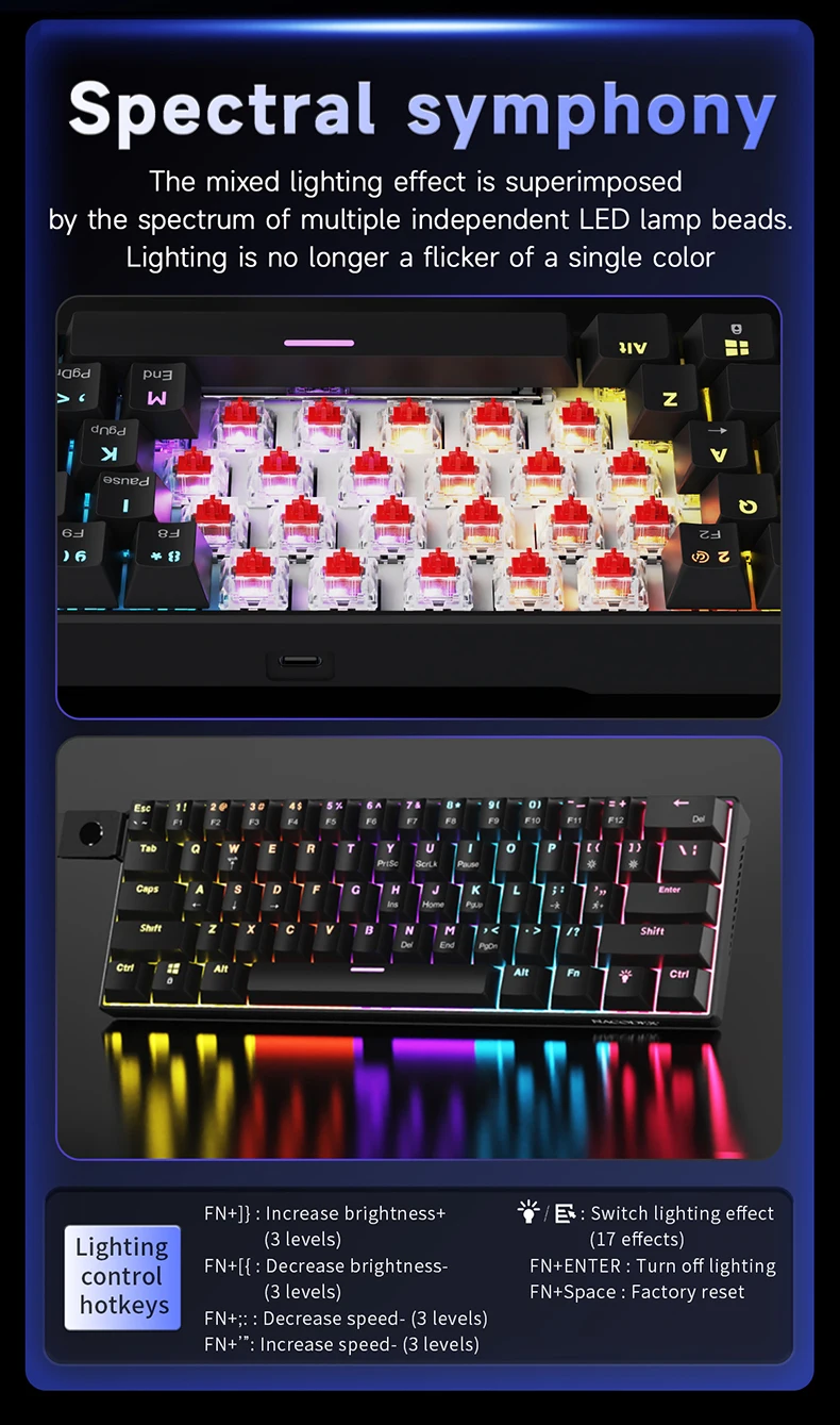 AJAZZ NK61 Kabelgebundene Mechanische Gaming-Tastatur, Unterstützt Vollständigen Hot-Swap, Geeignet für Büroarbeit und Gaming – Detail 8