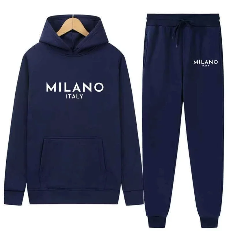 

Spring Autumn Men Casual 2PC Sets Trend Hoodie Tops Slim Pants Warm Sweatshirts Street Fashion Concise Printed Sports Suit 2025