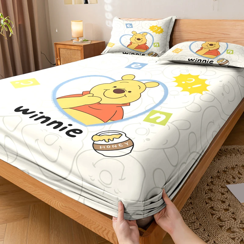 1 cartoon cute Winnie the Pooh pattern digital printed frosted Fitted Sheet,bedroom printed bed cover,bedding(No pillowcase)