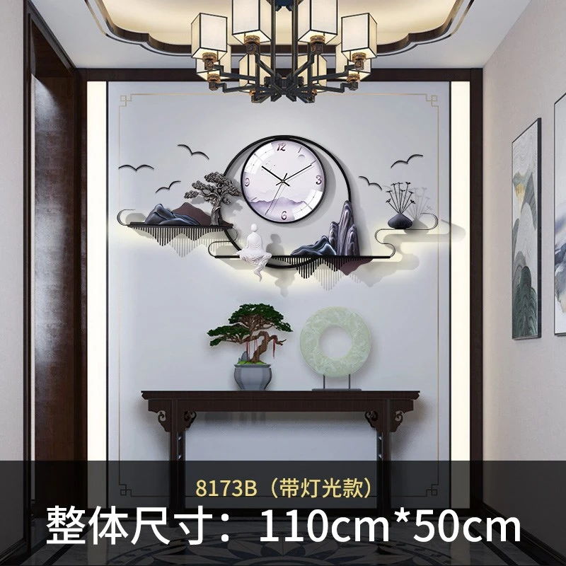 Living room lamp wall clock new Chinese large creative clock porch home decorative clock plug-in mute wall table