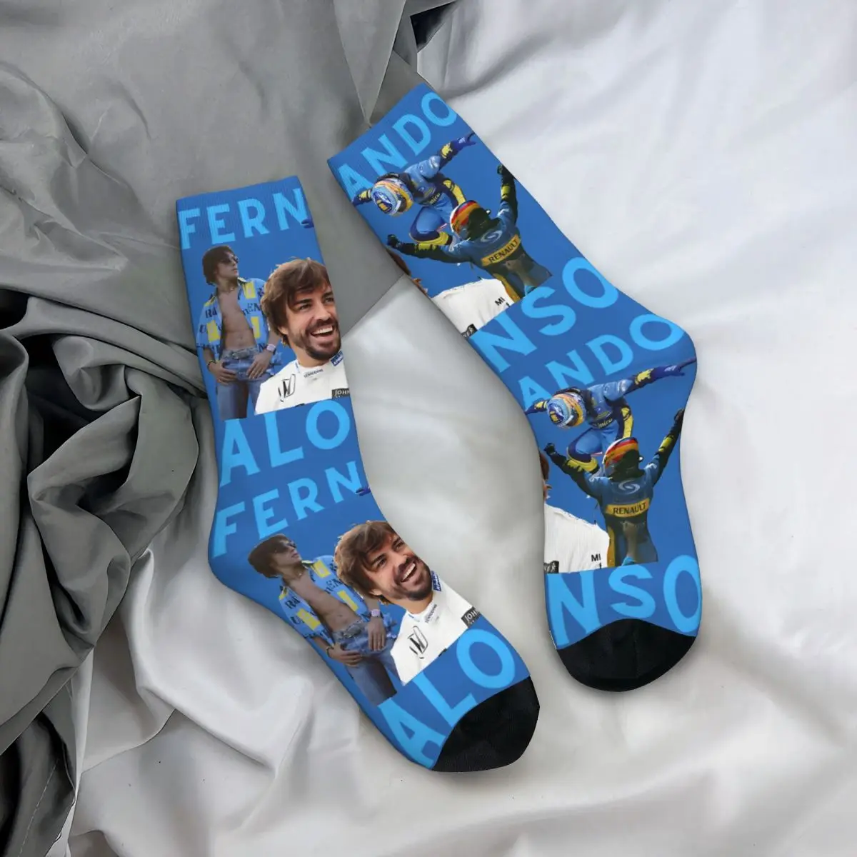 Racing Driver Men\'s Socks Retro Harajuku Fernando Alonso Street Style Novelty Seamless Crew Sock