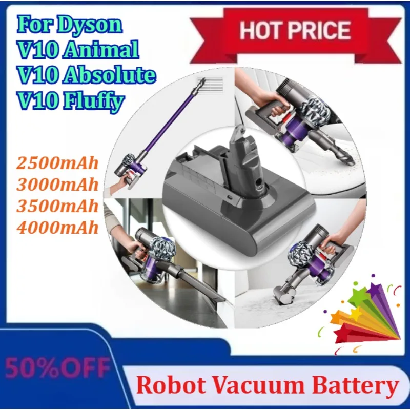 

Upgraded for Dyson V10 Battery V10 Animal Absolute Fluffy Cordless Vacuum Cleaner 25.2V 2500mAh-4000mAh Rechargeable Batteries