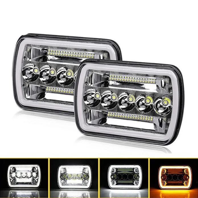 

7 Inch LED Headlight for Jeep Wrangler White & Amber Halo DRL Off-Road Truck Headlamp High Low Beam