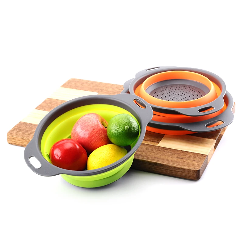 Foldable drain basket colander silicone fruit vegetable washing basket portable kitchen collapsible strainer home cleaning basin