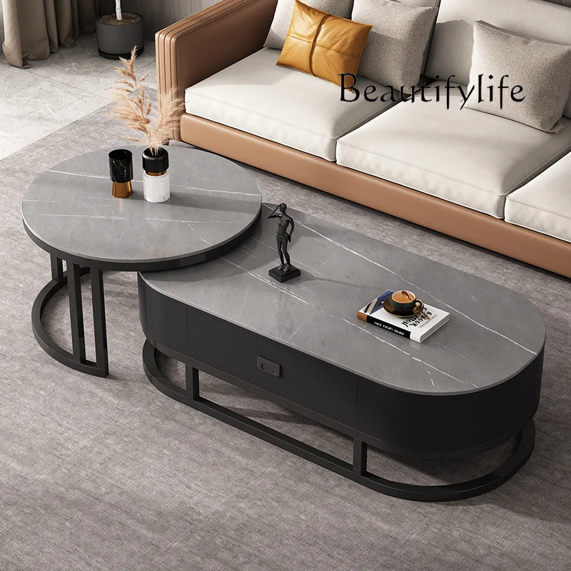 

Rock slab coffee table light luxury modern small apartment simple living room home round designer high sense