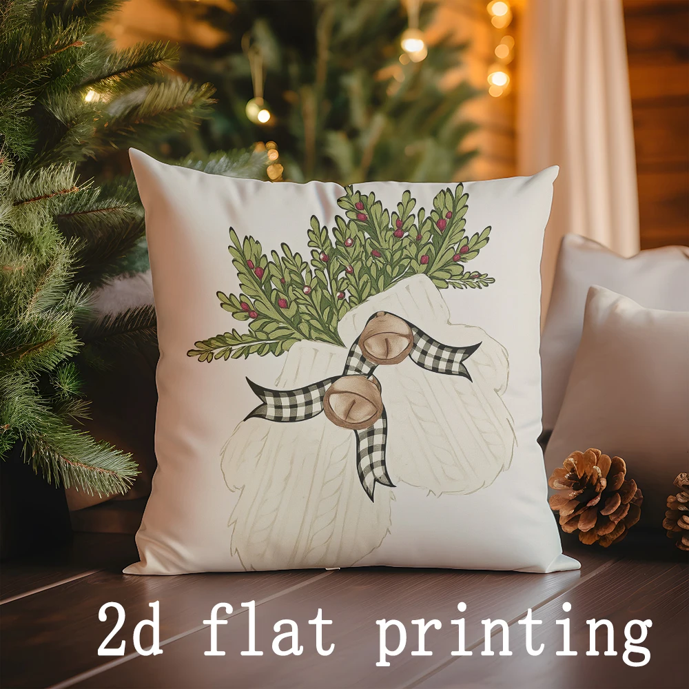 1 قطعة/4 قطعة-وسائد بطابع عيد الميلاد مع تصميمات رجل الثلج والشجرة، غطاء وسادة مربع، غطاء وسادة مزخرف للأريكة الحديثة #2