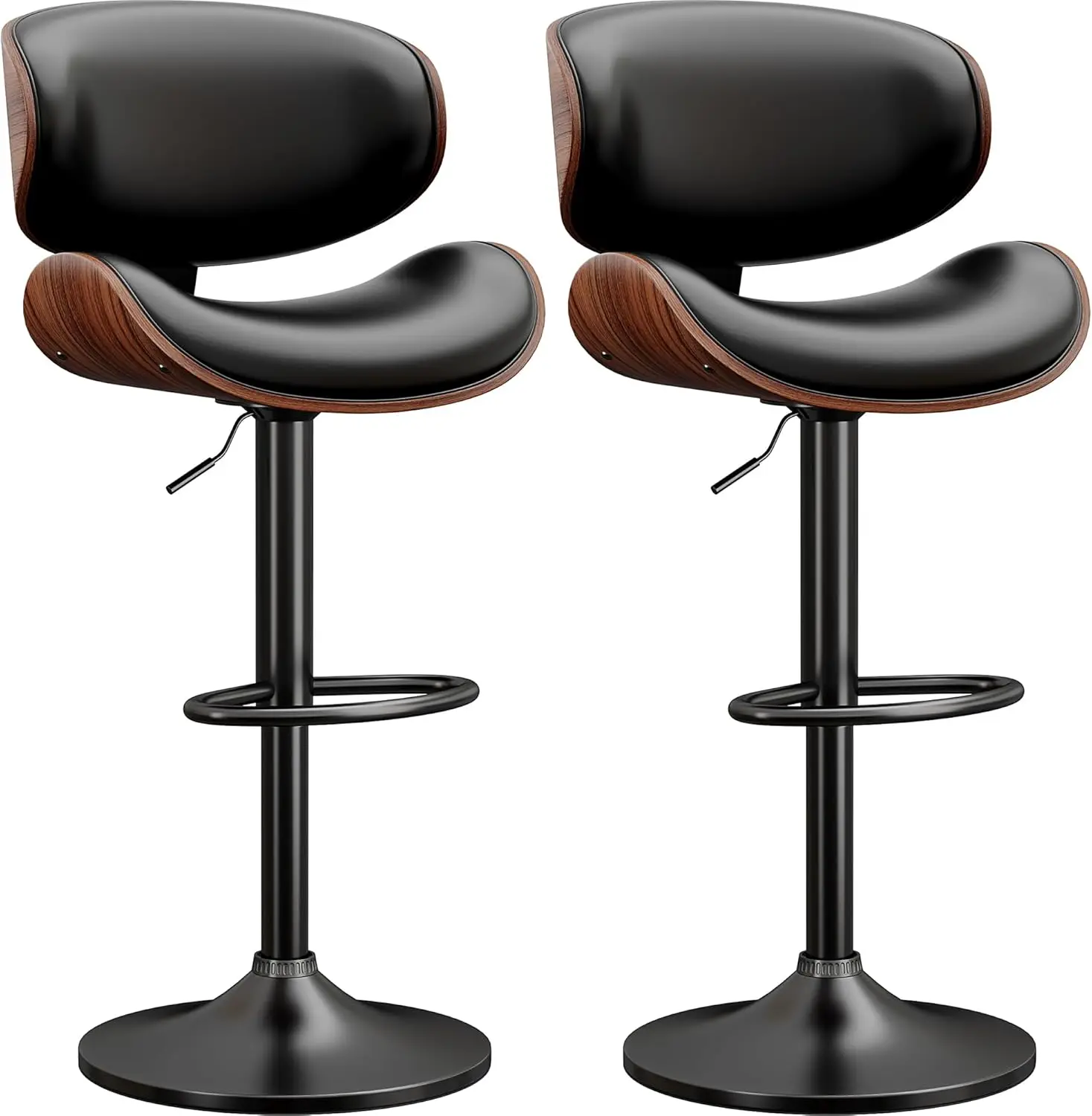 

Swivel Bar Stools Set of 2 for Kitchen Counter, Adjustable Bentwood Barstools, Modern PU Leather Upholstered Bar Chair with B