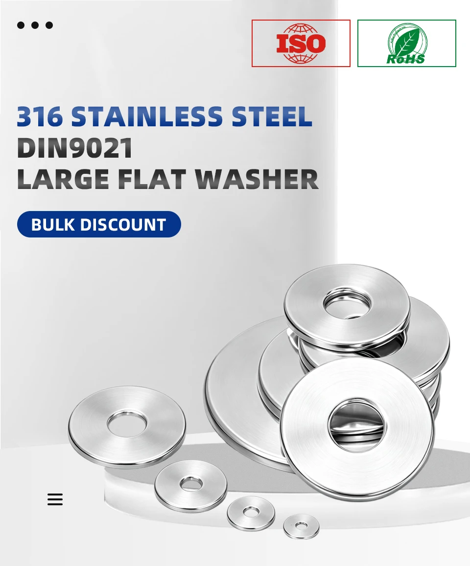 316 Edelstahl DIN9021 Große Flachscheiben Metall-Flachscheiben M2.5 M3 M4 M5 M6 M8 M10 M12 M14 M16 M20 – Detail 1