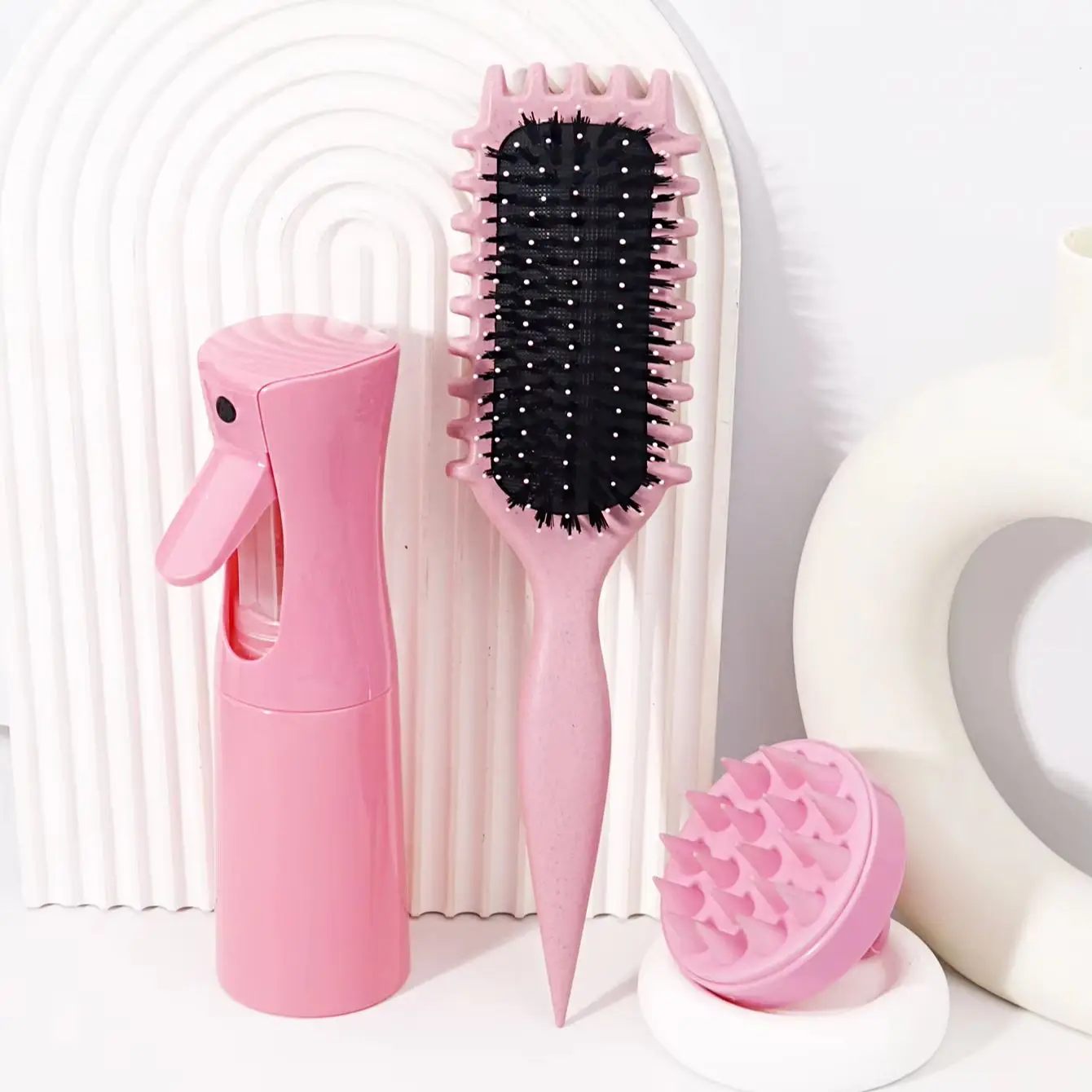 

3pcs hair care set, equipped with large wave comb,silicone massage brush and spray bottle, suitable for men and women