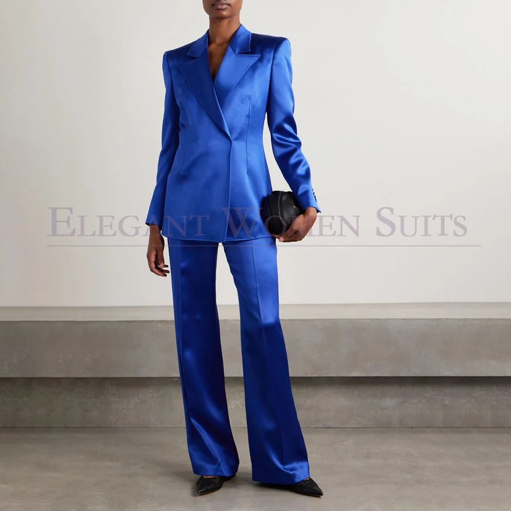 

Fashion Blue Suits for Women 2026 High Quality Evening 2 Piece Jacket Pants Straight Female Clothing Office Work Blazer