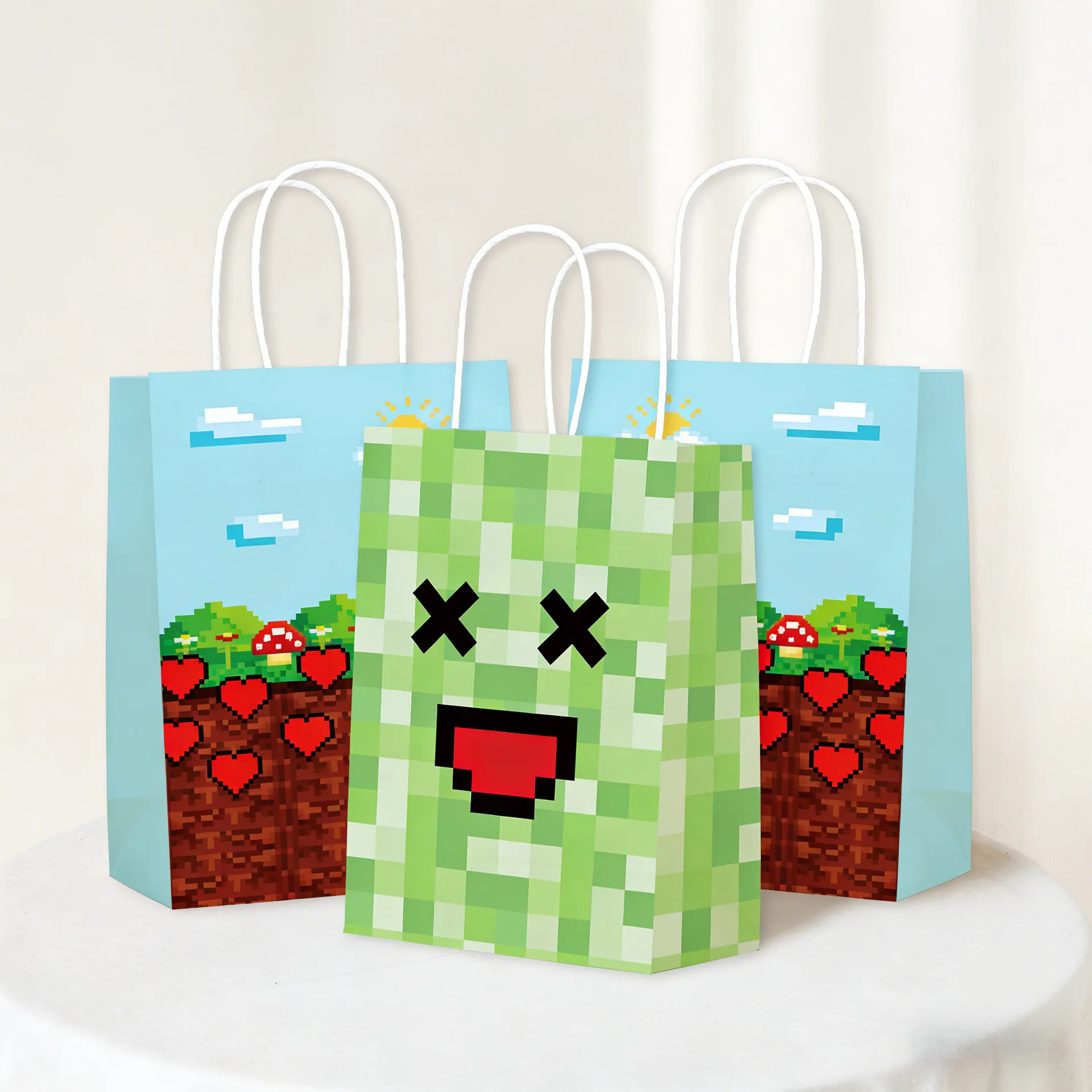 12pcs My World Gift Bag Pixel Wind Bag Birthday Companion Gift Kindergarten Exquisite Packaging Kraft Paper Handbag