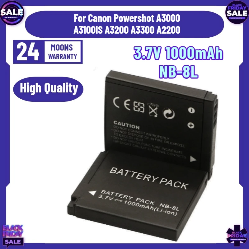 3.7V 1000mAh NB-8L Rechargeable Digital Camera Battery Pack for Canon Powershot A3000 A3100IS A3200 A3300 A2200