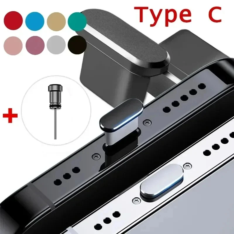 Type C Metal Dust Plug for Mobile Phone USB C Charging Port Dustproof Protector Cover AntiDust Cap for Samsung Mi iPhone15 Pro