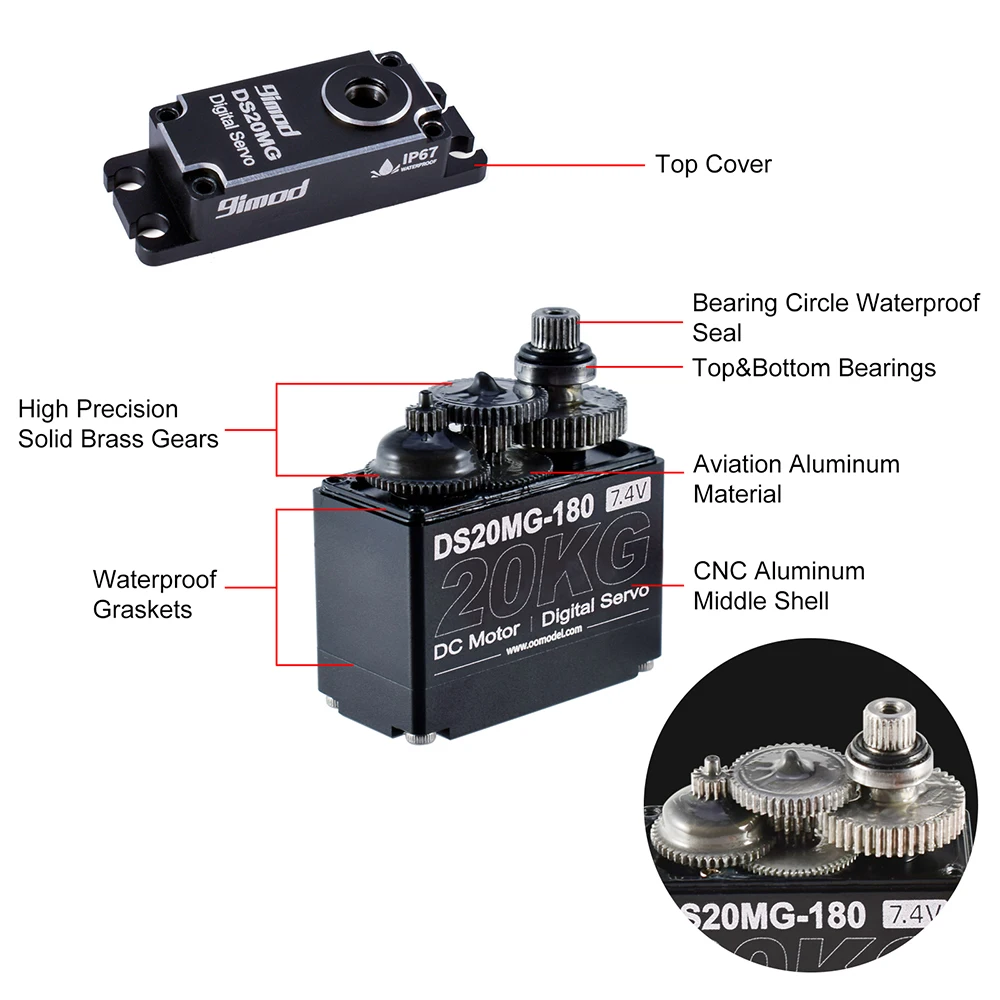 9imod DS20MG 20kg Servo à prova d'água totalmente em metal para 1:8 1:10 RC Crawler SCX10 TRX4 D90